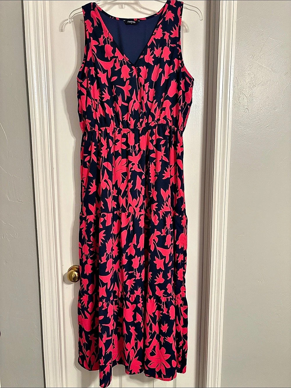 Fashion Floral Maxi Dress in Blue & Pink Size XL Like New